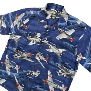 Benny's Hawaiian Shirt Men Sz XL USA Fighter Planes AOP WWII Veteran Vacation